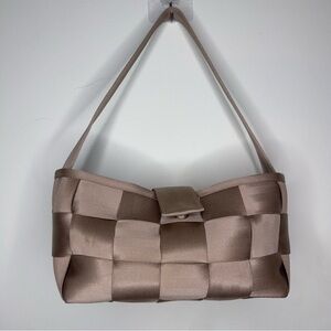 Harvey’s Seatbelt Bag Mini Shoulder Purse Beige Chrome Tan Color Vintage